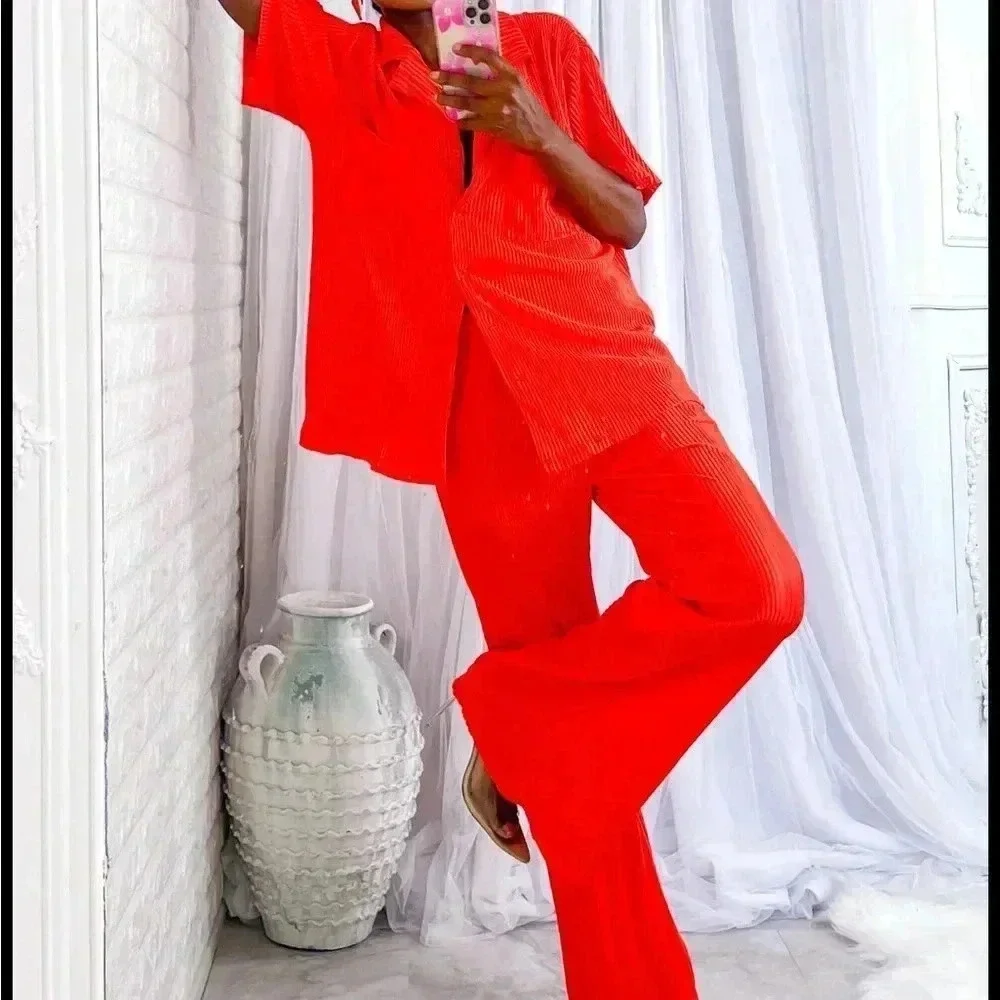 Vava Voom Pleated Plisse Pant Set - Picture 4 of 11